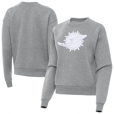 Women's Antigua Heather Gray Miami Dolphins Victory Pullover Sweatshirt