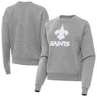 Women's Antigua Heather Gray New Orleans Saints Victory Pullover Sweatshirt