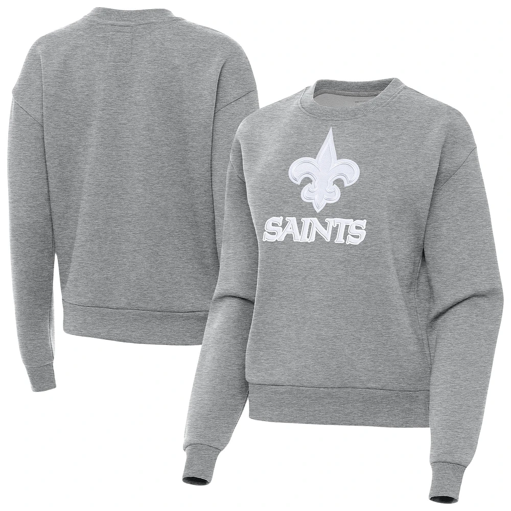 Women's Antigua Heather Gray New Orleans Saints Victory Pullover Sweatshirt