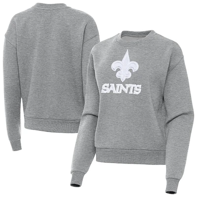 Women's Antigua Heather Gray New Orleans Saints Victory Pullover Sweatshirt