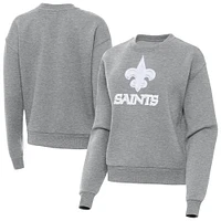 Women's Antigua Heather Gray New Orleans Saints Victory Pullover Sweatshirt