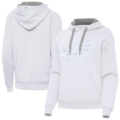 Women's Antigua  White Philadelphia Eagles Victory Pullover Hoodie