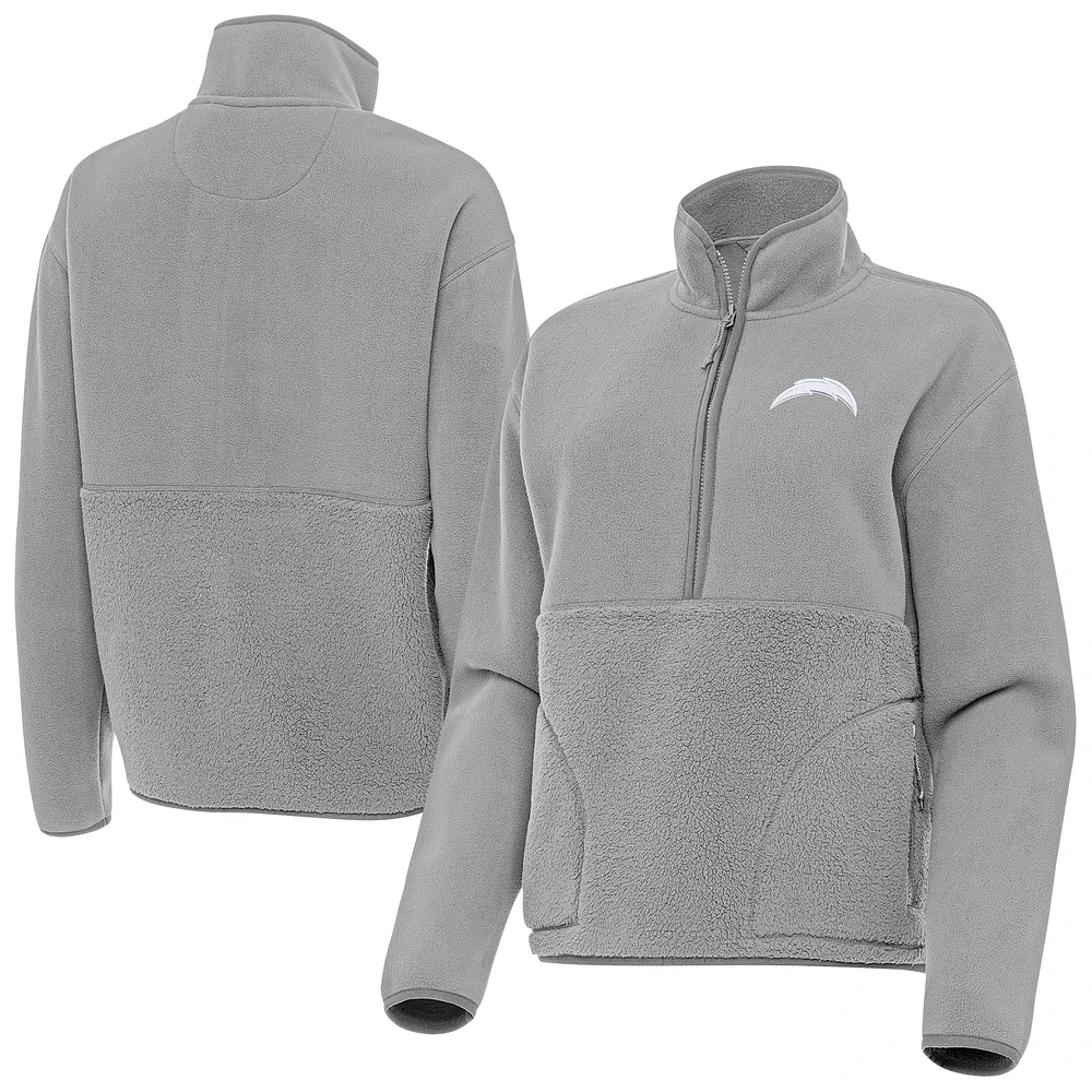Women's Antigua Gray Los Angeles Chargers Figure Half-Zip Sweatshirt