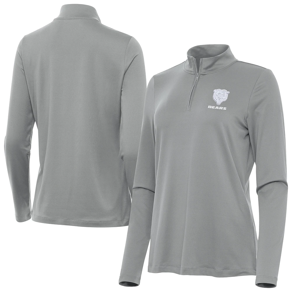 Women's Antigua Gray Chicago Bears Reprocess Quarter-Zip Top