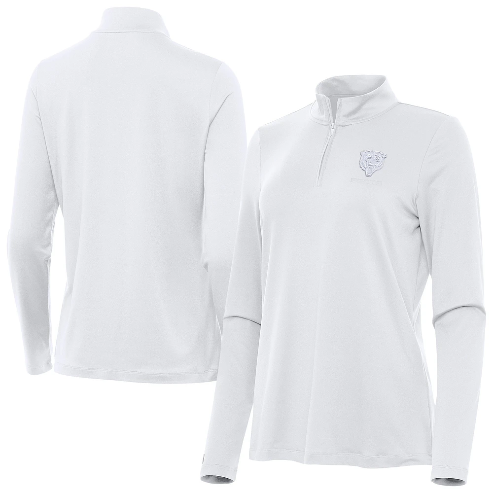 Women's Antigua White Chicago Bears Reprocess Quarter-Zip Top