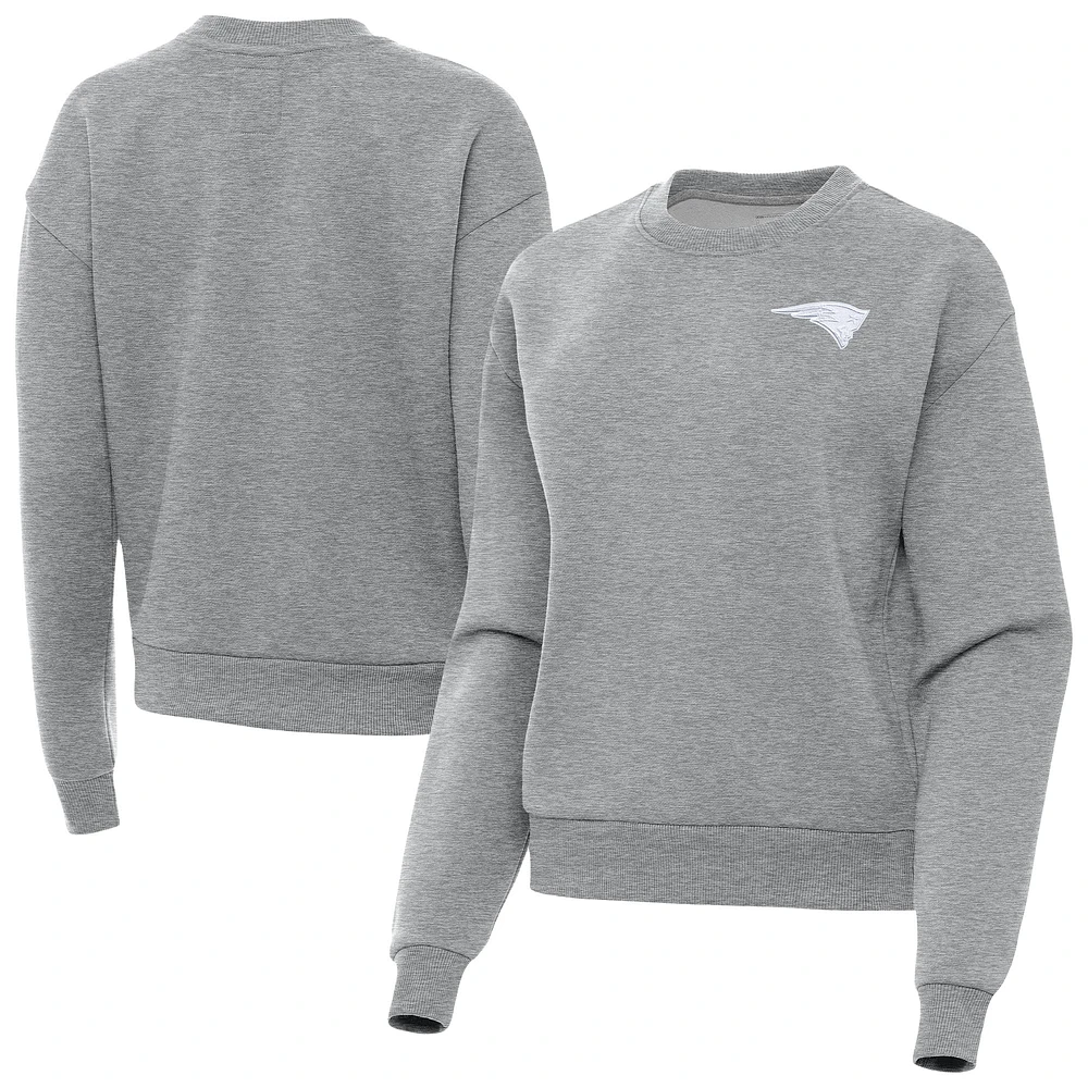 Women's Antigua Heather Gray New England Patriots Victory Crew Pullover Sweatshirt
