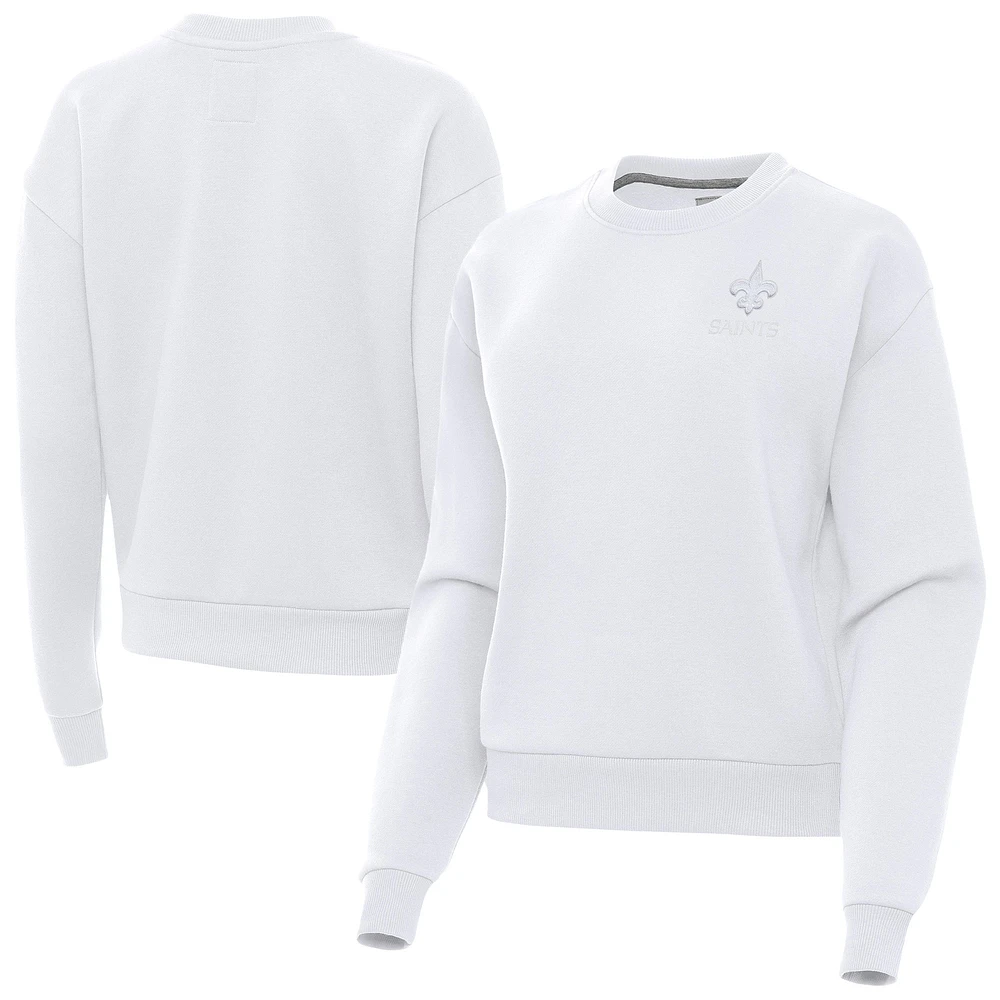 Women's Antigua White New Orleans Saints Victory Crew Pullover Sweatshirt
