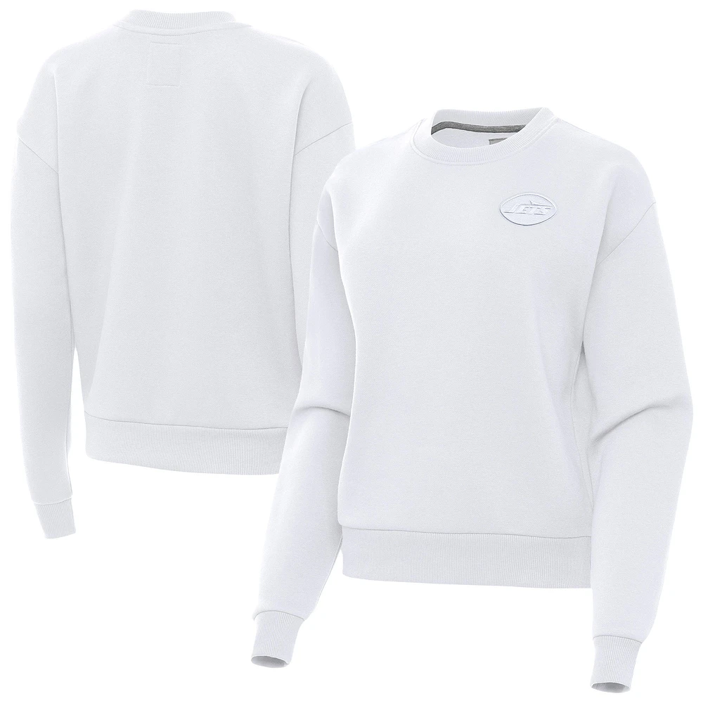 Women's Antigua White New York Jets Victory Crew Pullover Sweatshirt