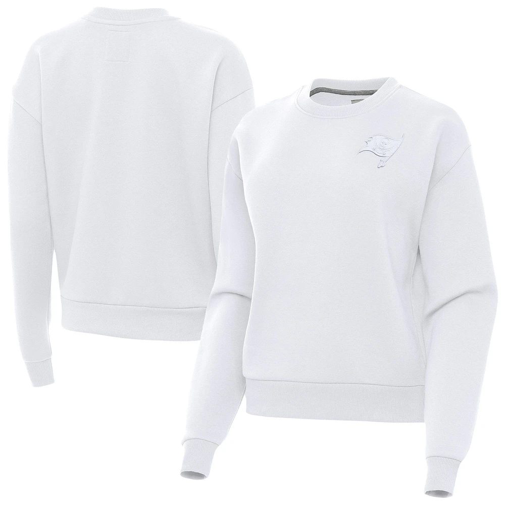 Women's Antigua White Tampa Bay Buccaneers Victory Crew Pullover Sweatshirt