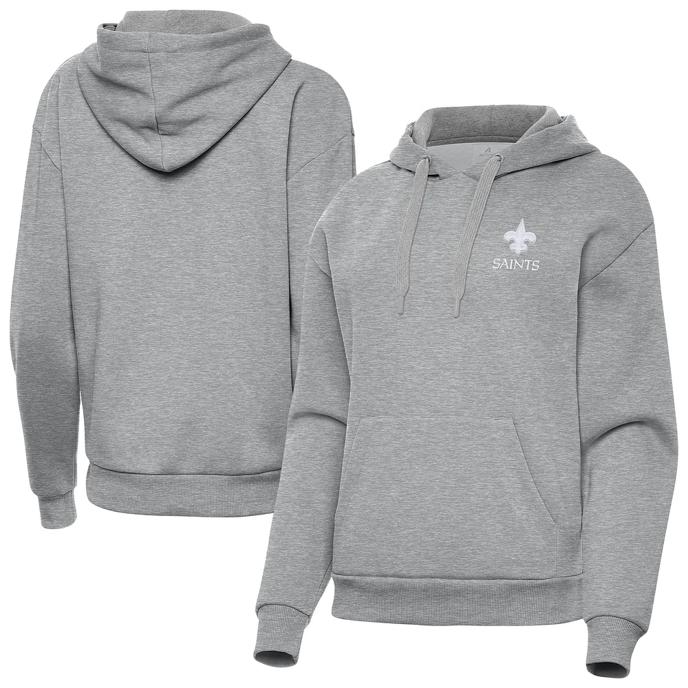Women's Antigua Heather Gray New Orleans Saints Victory Pullover Hoodie