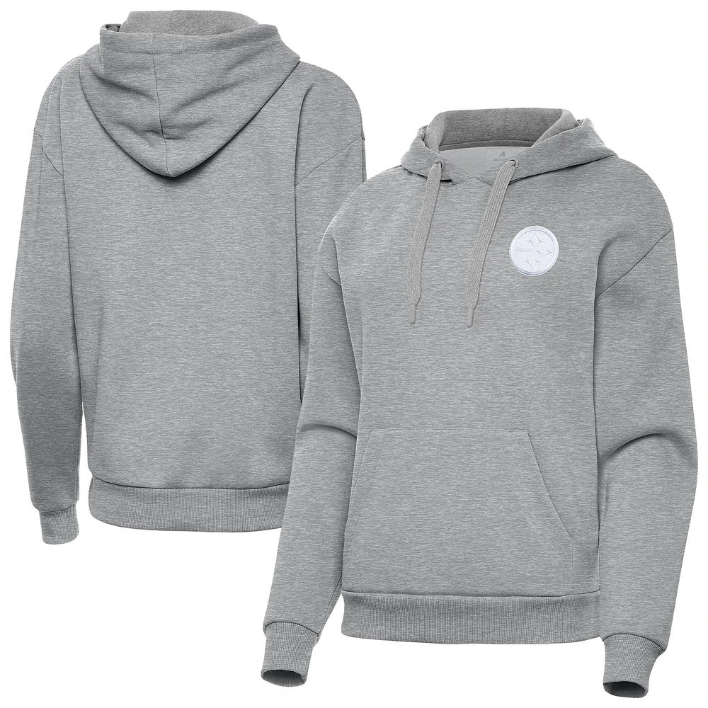 Women's Antigua Heather Gray Pittsburgh Steelers Victory Pullover Hoodie