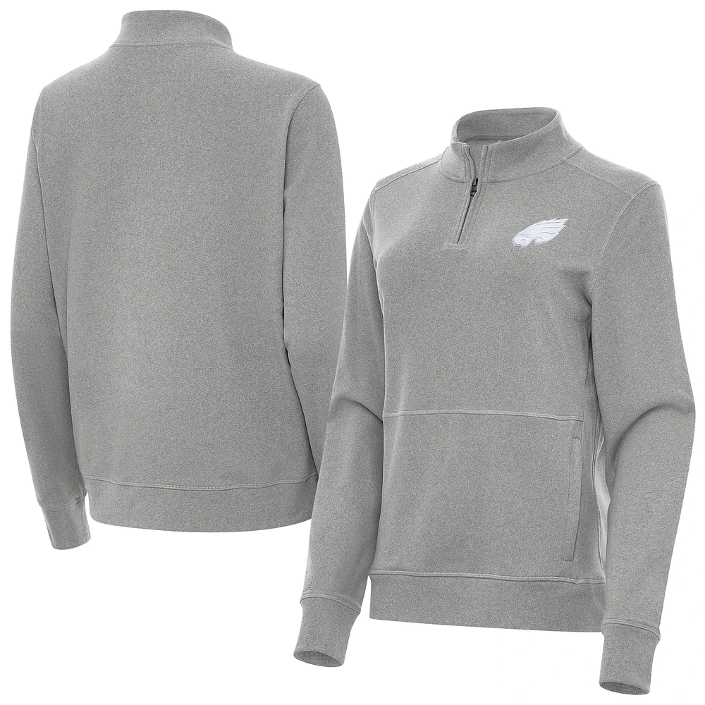 Women's Antigua Heather Gray Philadelphia Eagles Crush Quarter-Zip Jacket