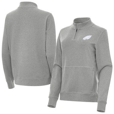 Women's Antigua  Heather Gray Philadelphia Eagles Crush Quarter-Zip Jacket
