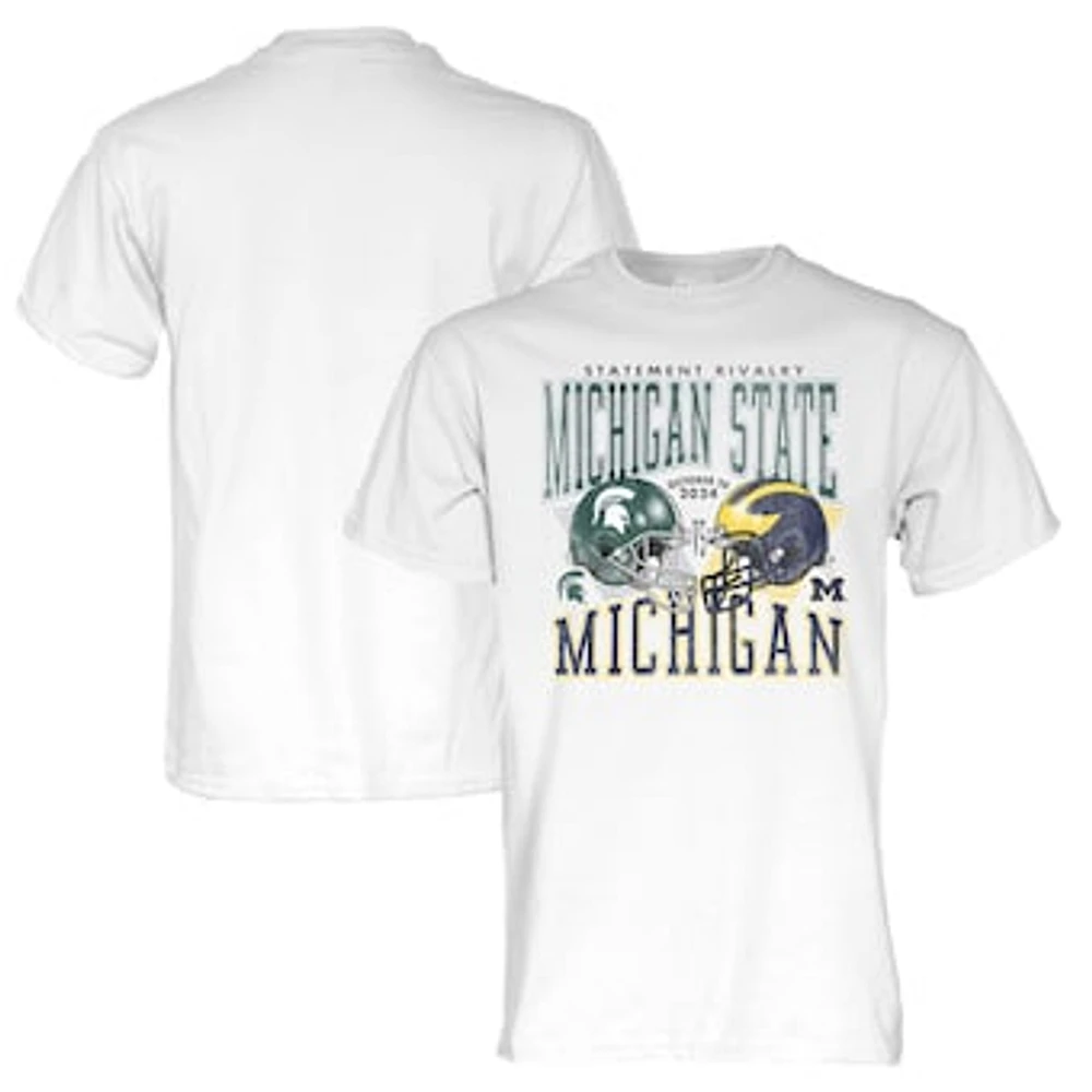 Unisex Blue 84 White Michigan State Spartans vs. Wolverines 2024 Rivalry Matchup T-Shirt