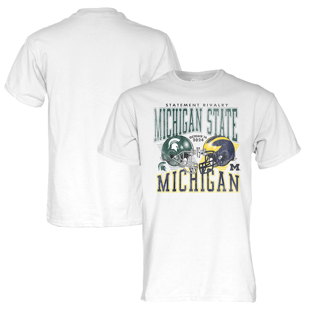 Unisex Blue 84 White Michigan State Spartans vs. Wolverines 2024 Rivalry Matchup T-Shirt