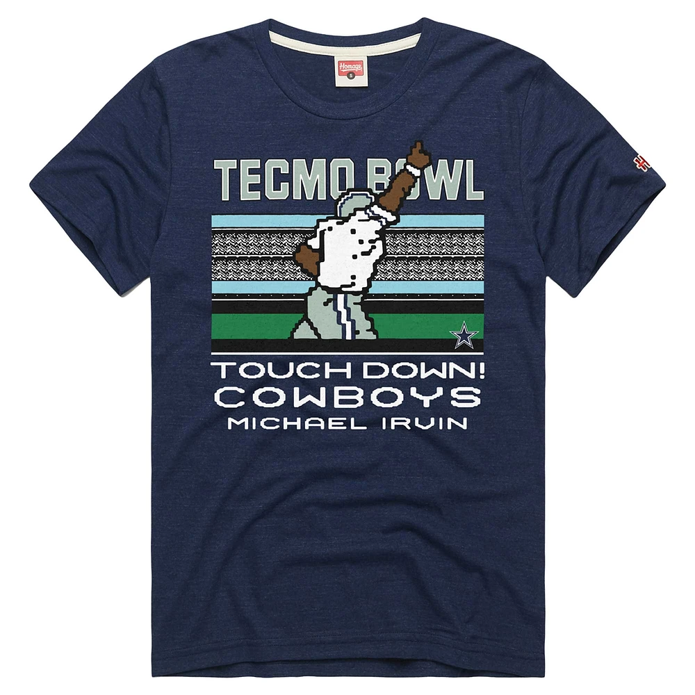 Men's Homage Michael Irvin Navy Dallas Cowboys Tecmo Bowl Retired Player Graphic Tri-Blend T-Shirt