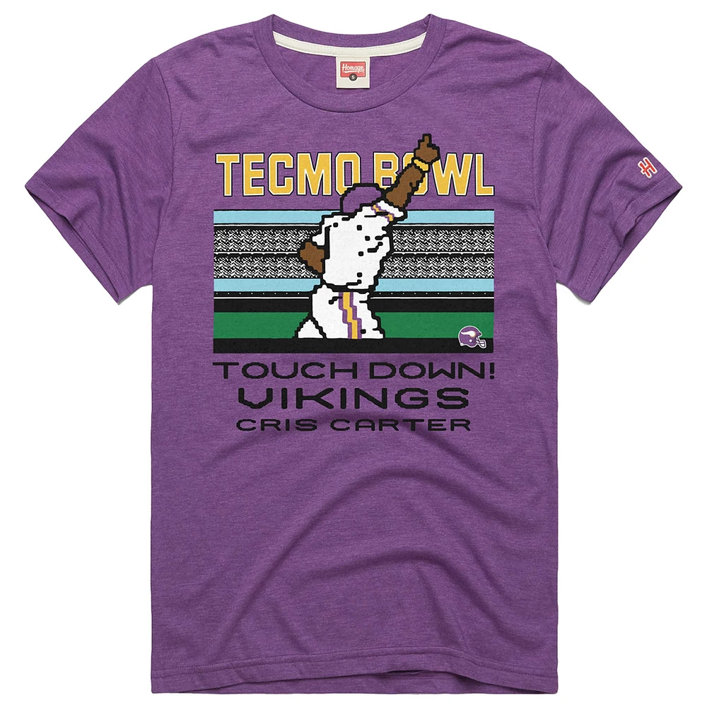 Men's Homage Cris Carter Purple Minnesota Vikings Tecmo Bowl Retired Player Graphic Tri-Blend T-Shirt