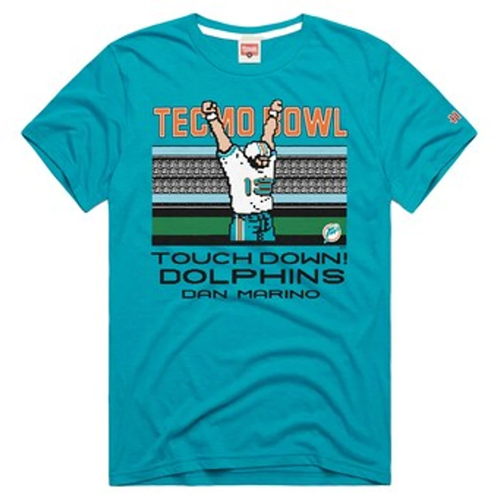 Men's Homage Dan Marino Aqua Miami Dolphins Tecmo Bowl Retired Player Graphic Tri-Blend T-Shirt