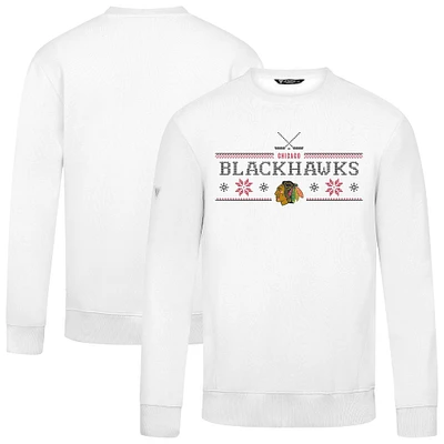Men's Levelwear White Chicago Blackhawks Zane Holiday Crew Neck Pullover Top