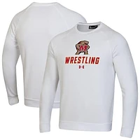 Men's Under Armour White Maryland Terrapins Wrestling Rival Fleece Raglan Pullover Sweatshirt