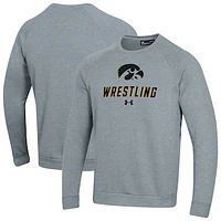 Men's Under Armour Gray Iowa Hawkeyes Wrestling Rival Fleece Raglan Pullover Sweatshirt