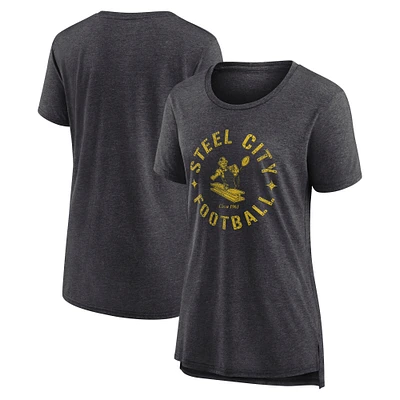 Women's Nike Charcoal Pittsburgh Steelers Vintage Graphic Tri-Blend Scoop Neck T-Shirt