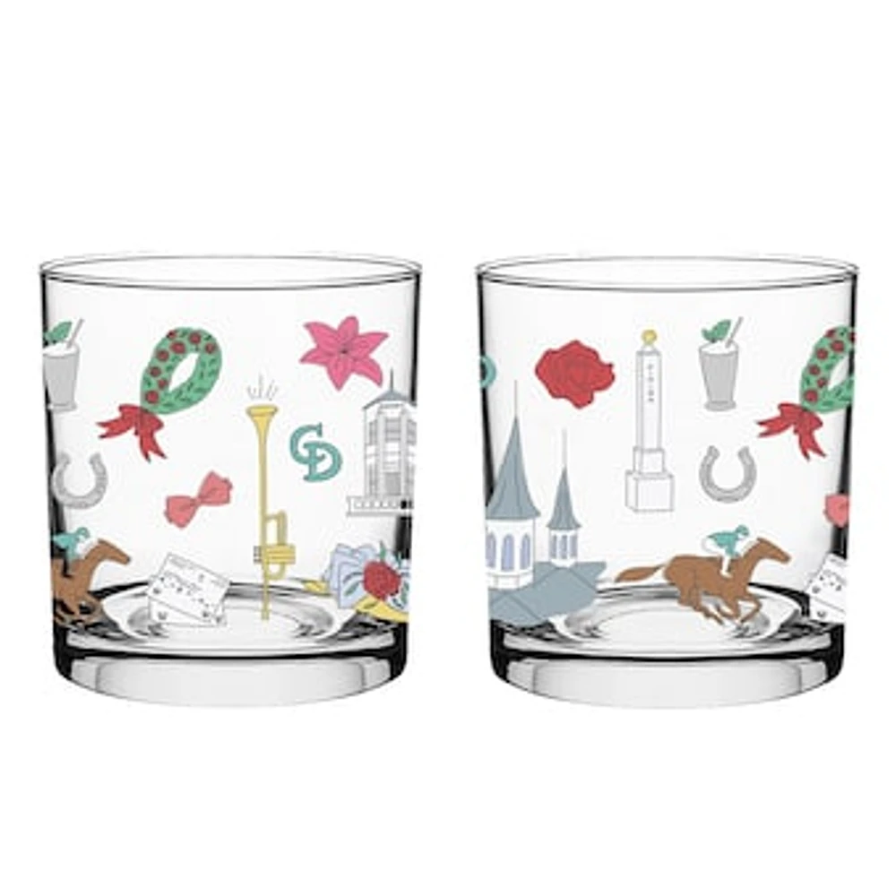 Kentucky Derby 151 Scatter Print 10 oz. Rocks Glasses Two Pack