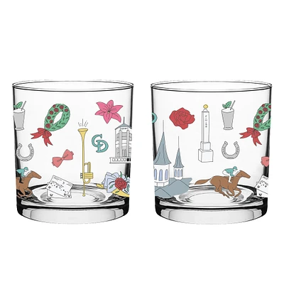 Kentucky Derby 151 Scatter Print 10 oz. Rocks Glasses Two Pack