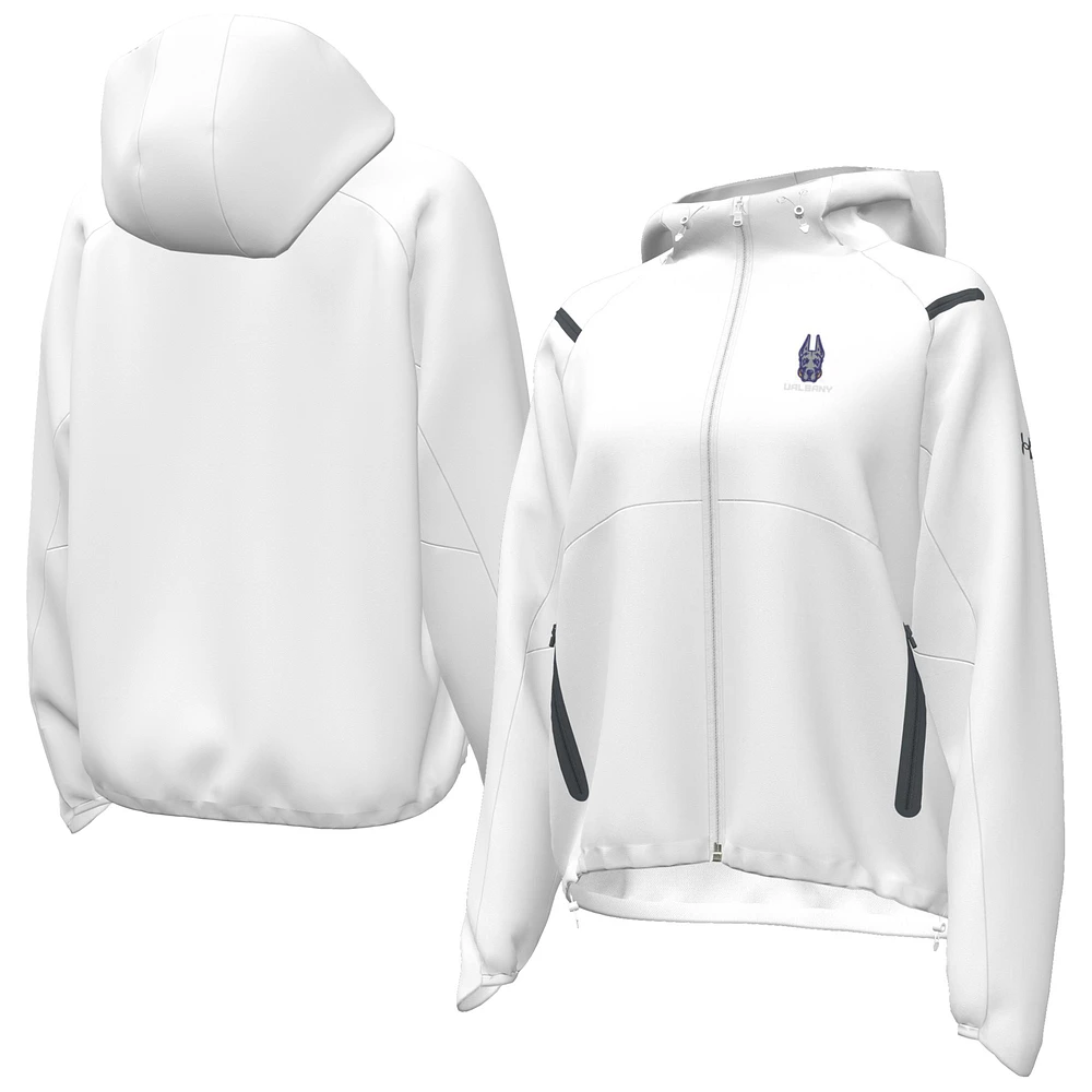 Women's Under Armour White UAlbany Great Danes UA Storm Raglan Woven Full-Zip Hoodie