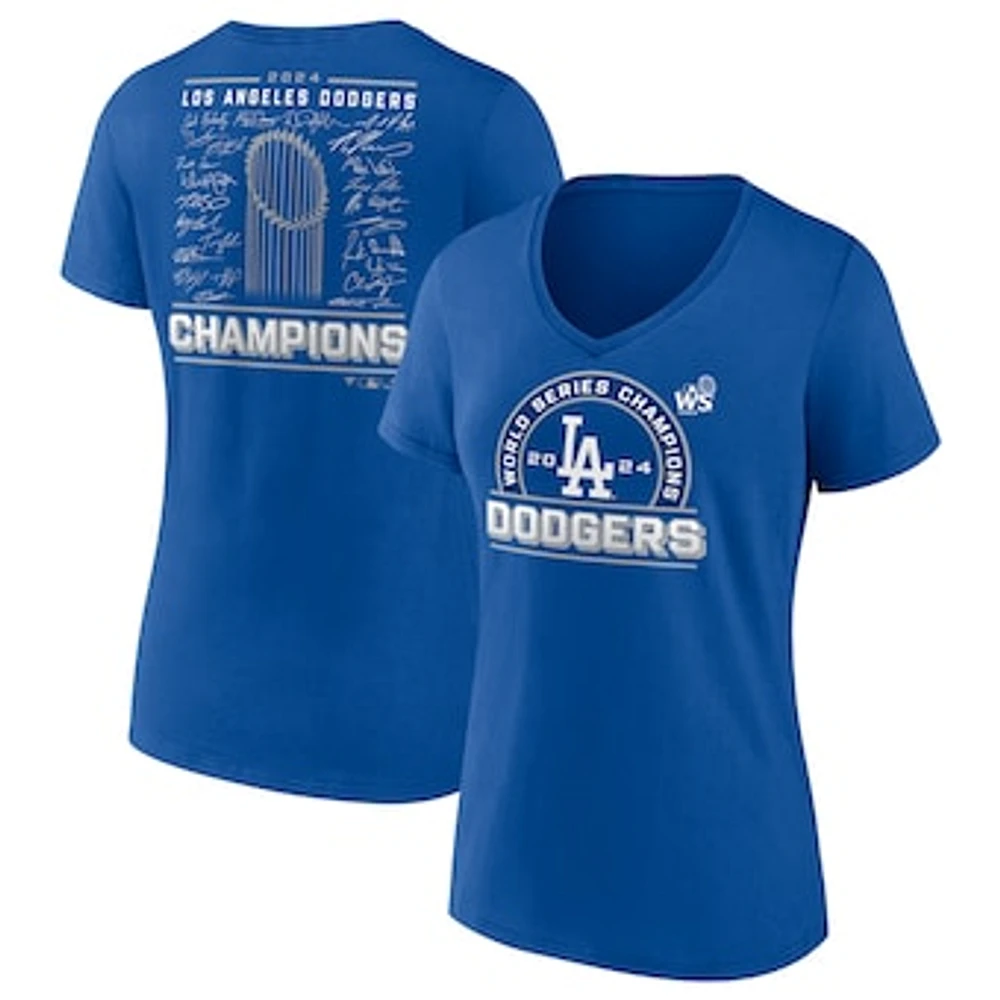 Women's Fanatics Royal Los Angeles Dodgers 2024 World Series Champions Signature Roster V-Neck T-Shirt