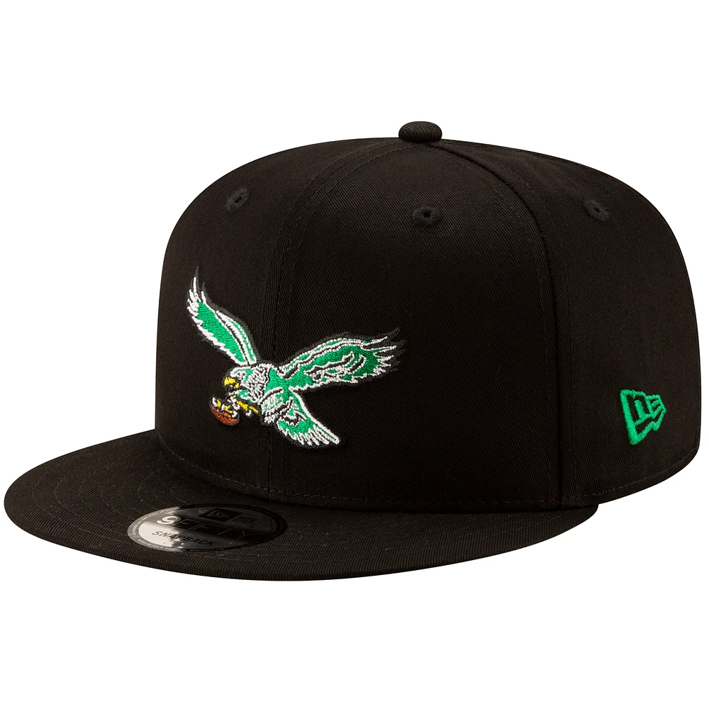 Men's New Era Black Philadelphia Eagles Throwback 9FIFTY Snapback Hat