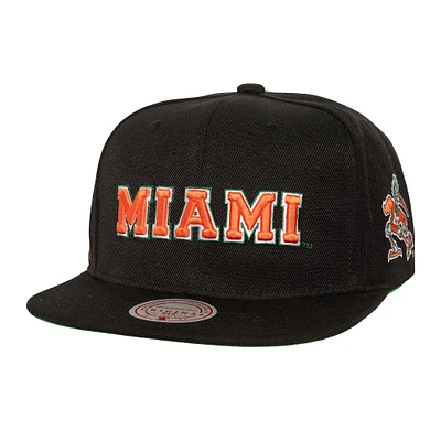 Men's Mitchell & Ness  Black Miami Hurricanes Triple Play Snapback Hat