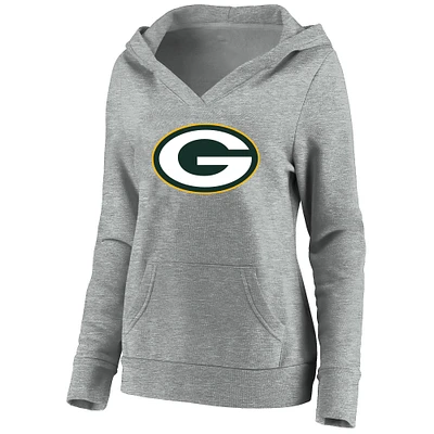 Women's Fanatics Heather Gray Green Bay Packers Plus V-Neck Pullover Hoodie