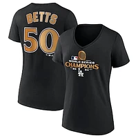 Women's Fanatics Mookie Betts Black Los Angeles Dodgers 2024 World Series Champions Name & Number V-Neck T-Shirt