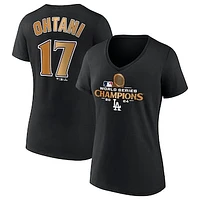 Women's Fanatics Shohei Ohtani Black Los Angeles Dodgers 2024 World Series Champions Name & Number V-Neck T-Shirt