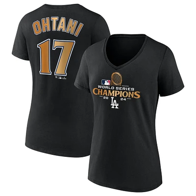 Women's Fanatics Shohei Ohtani Black Los Angeles Dodgers 2024 World Series Champions Name & Number V-Neck T-Shirt