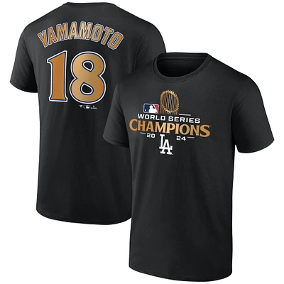 Men's Fanatics Yoshinobu Yamamoto Black Los Angeles Dodgers 2024 World Series Champions Name & Number T-Shirt