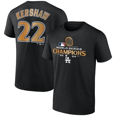 Men's Fanatics Clayton Kershaw Black Los Angeles Dodgers 2024 World Series Champions Name & Number T-Shirt