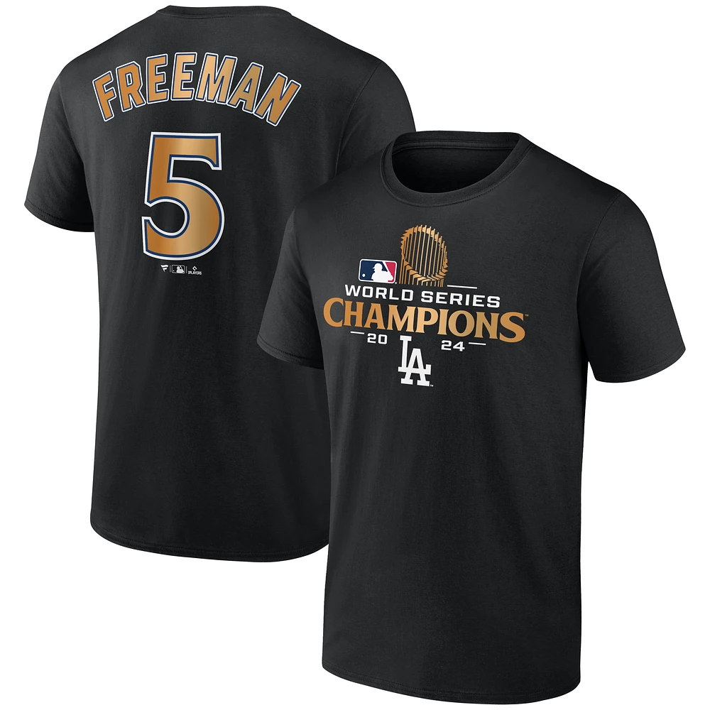 Men's Fanatics Freddie Freeman Black Los Angeles Dodgers 2024 World Series Champions Name & Number T-Shirt