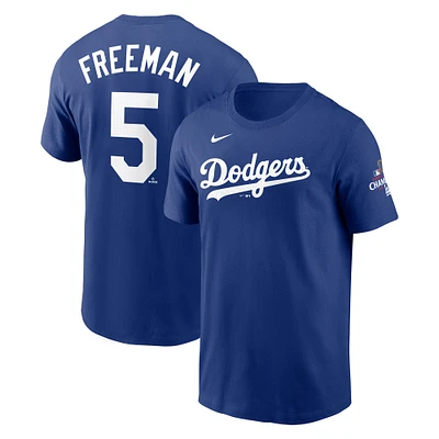 Men's Nike Freddie Freeman Royal Los Angeles Dodgers 2024 World Series Champions Name & Number T-Shirt