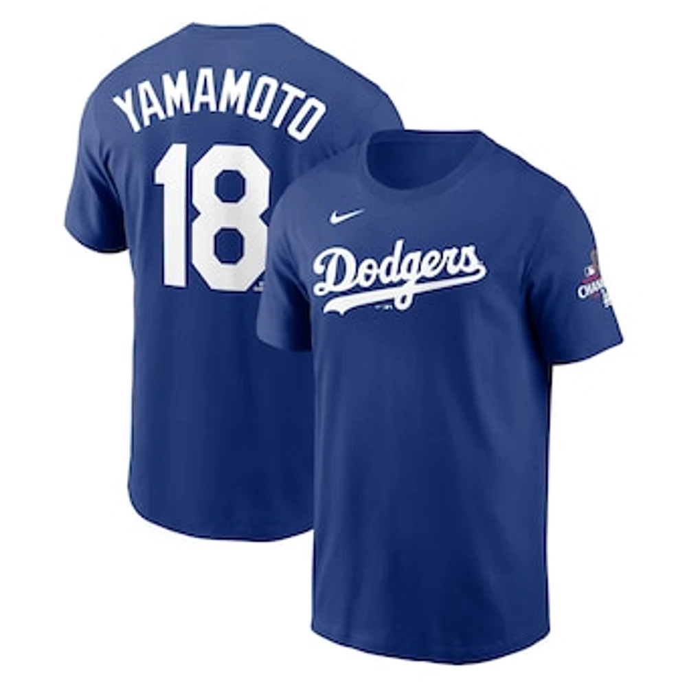 Men's Nike Yoshinobu Yamamoto Royal Los Angeles Dodgers 2024 World Series Champions Name & Number T-Shirt