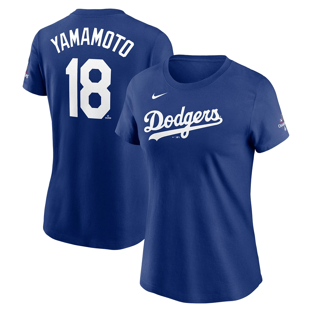 Women's Nike Yoshinobu Yamamoto Royal Los Angeles Dodgers 2024 World Series Champions Name & Number T-Shirt