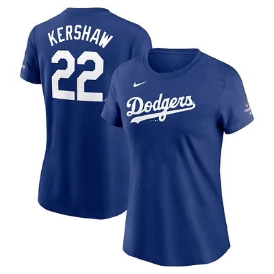 Women's Nike Clayton Kershaw Royal Los Angeles Dodgers 2024 World Series Champions Name & Number T-Shirt