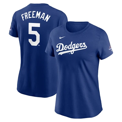 Women's Nike Freddie Freeman Royal Los Angeles Dodgers 2024 World Series Champions Name & Number T-Shirt