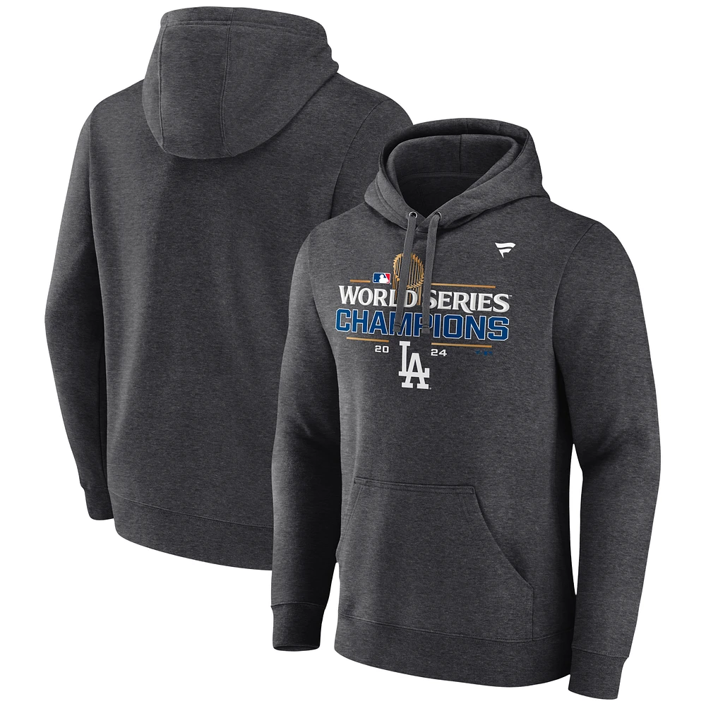 Men's Fanatics  Heather Charcoal Los Angeles Dodgers 2024 World Series Champions Locker Room Pullover Hoodie