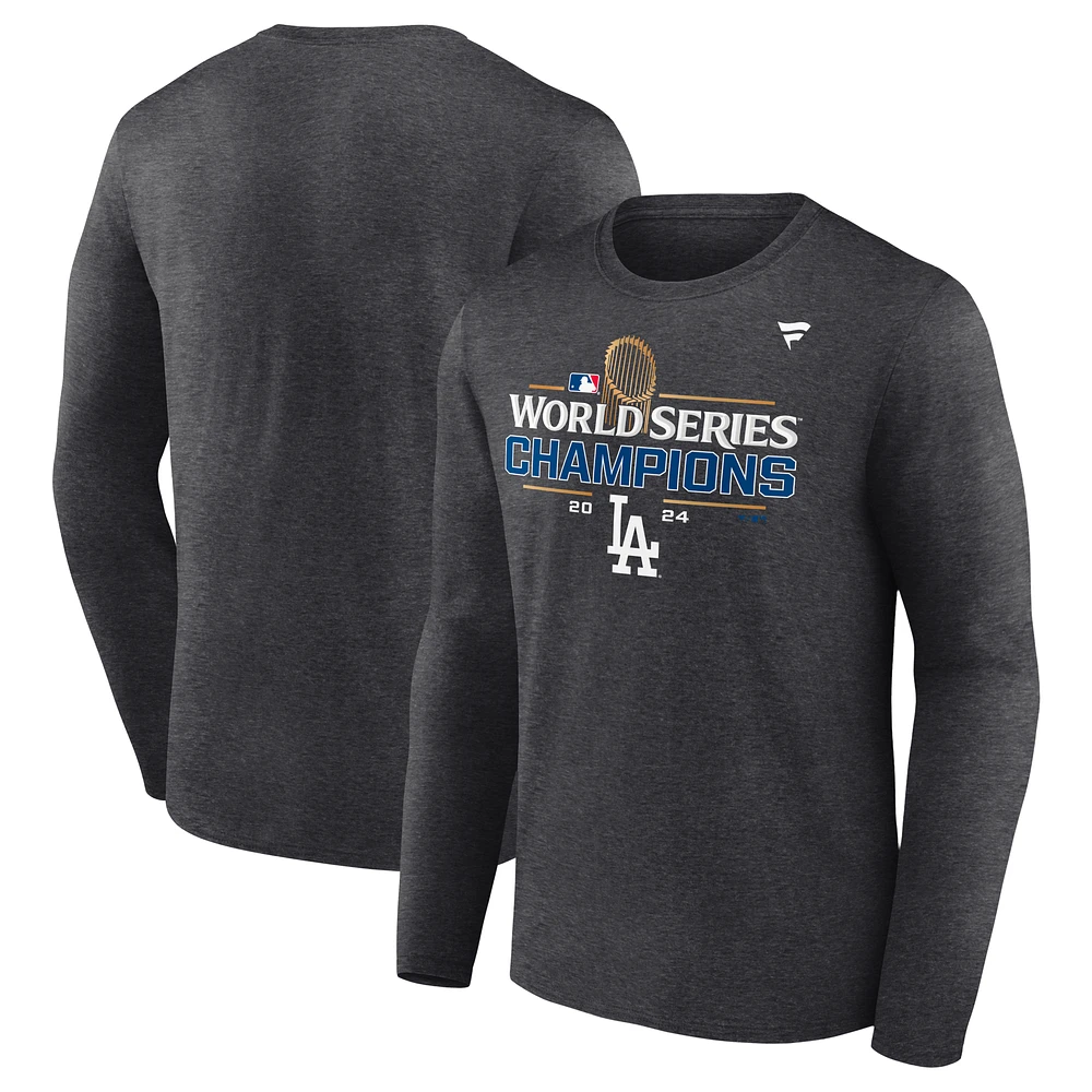 Men's Fanatics  Heather Charcoal Los Angeles Dodgers 2024 World Series Champions Locker Room Long Sleeve T-Shirt