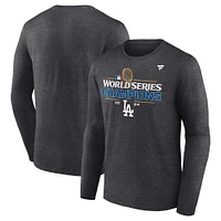 Men's Fanatics  Heather Charcoal Los Angeles Dodgers 2024 World Series Champions Locker Room Long Sleeve T-Shirt