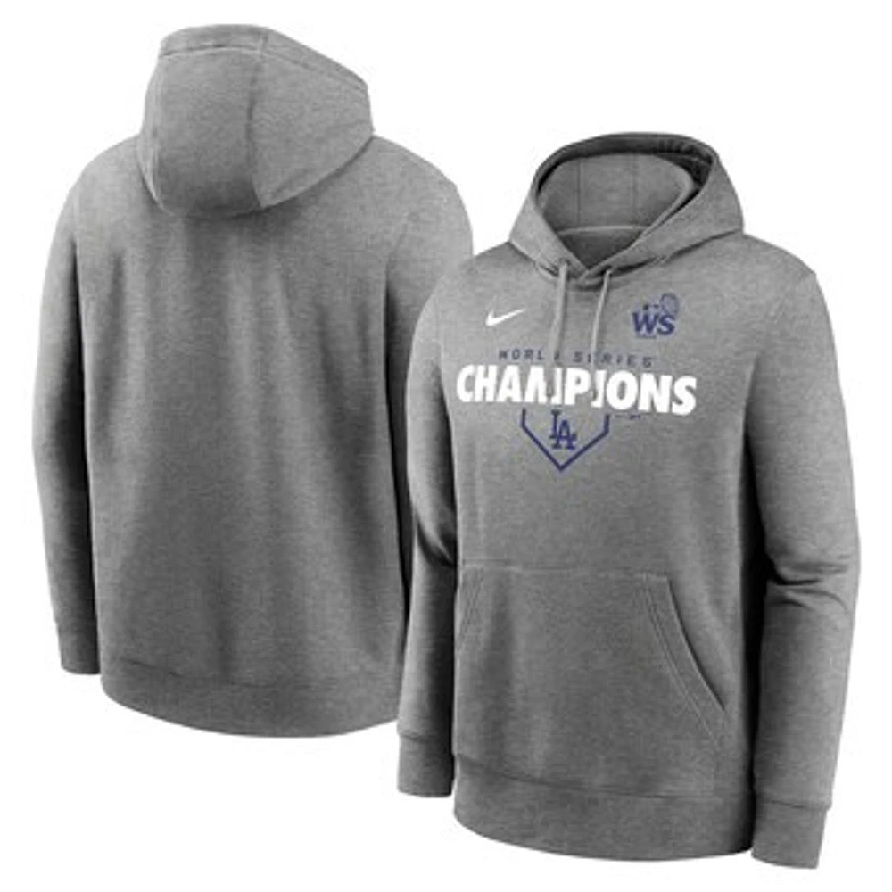 Men's Nike  Heather Gray Los Angeles Dodgers 2024 World Series Champions Lockup Club Fleece Pullover Hoodie