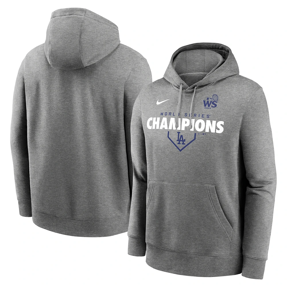 Men's Nike  Heather Gray Los Angeles Dodgers 2024 World Series Champions Lockup Club Fleece Pullover Hoodie