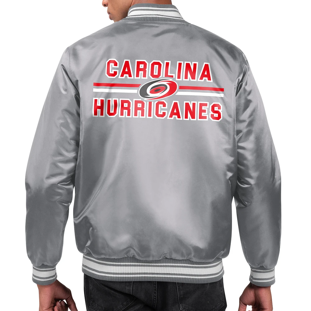 Men's Starter Gray Carolina Hurricanes Printed Team Logo Satin Varsity Full-Snap Jacket